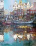 Decorative image of Amsterdam. Contemporary painting. Streets of Amsterdam. 